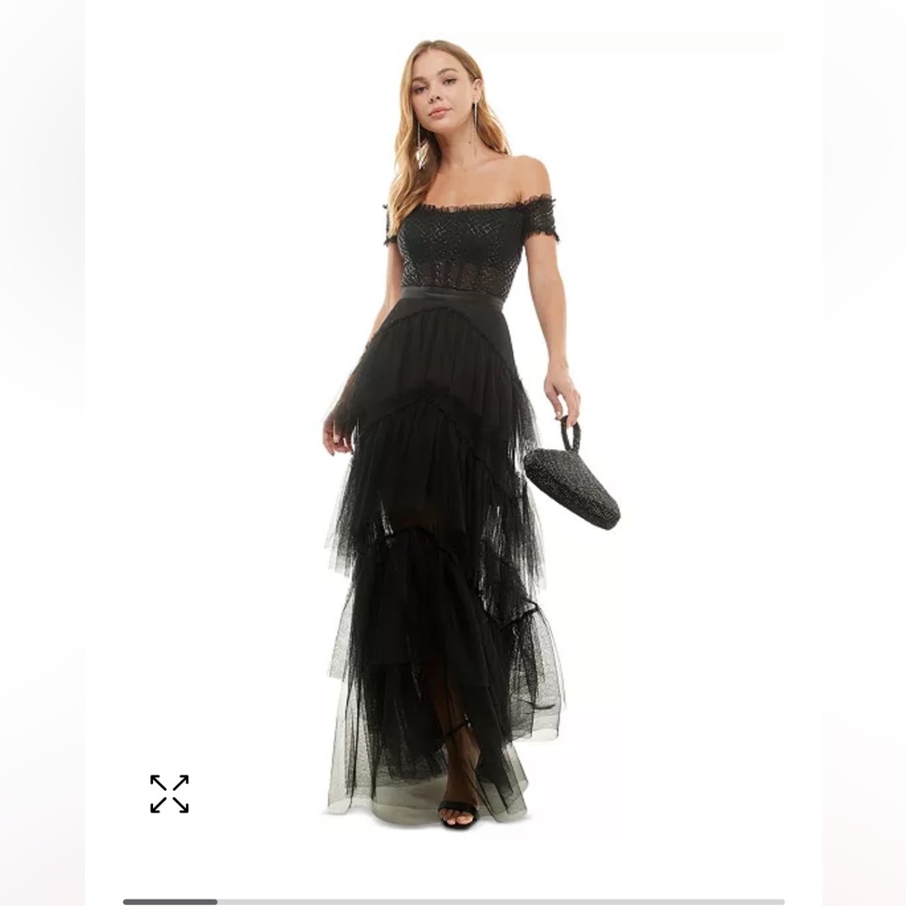 BLACK- Gown/Dress-Off-The-Shoulder Flare - Corset